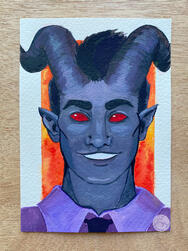 Cheerful tiefling eldritch knight fighter